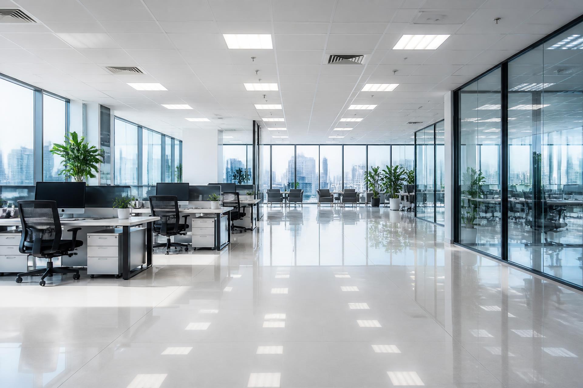 Spotless modern office interior after professional commercial cleaning
