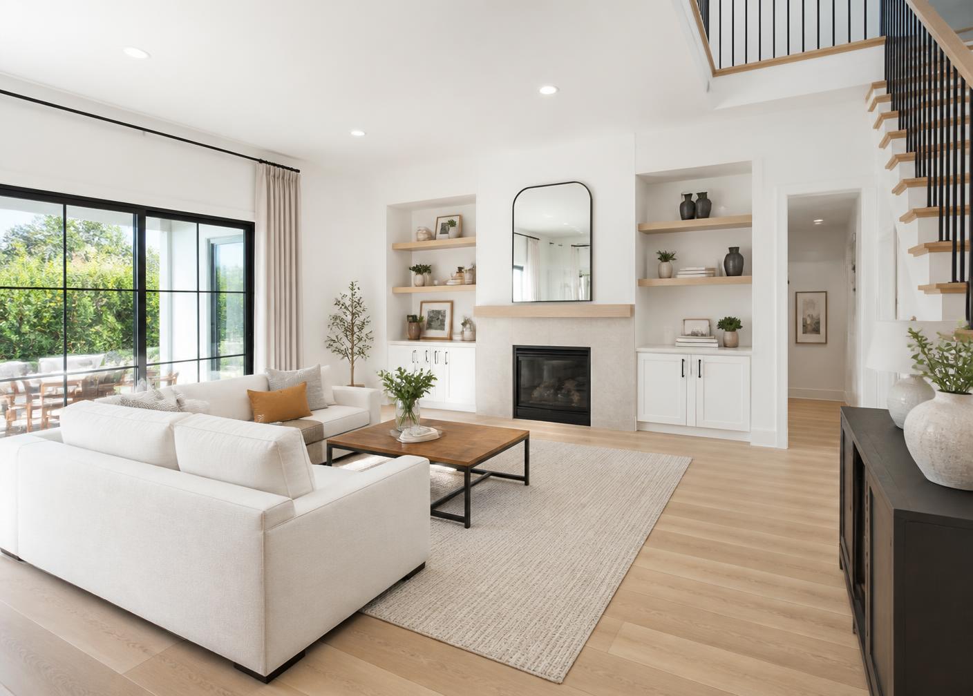 Bright, freshly cleaned living room in a residential home